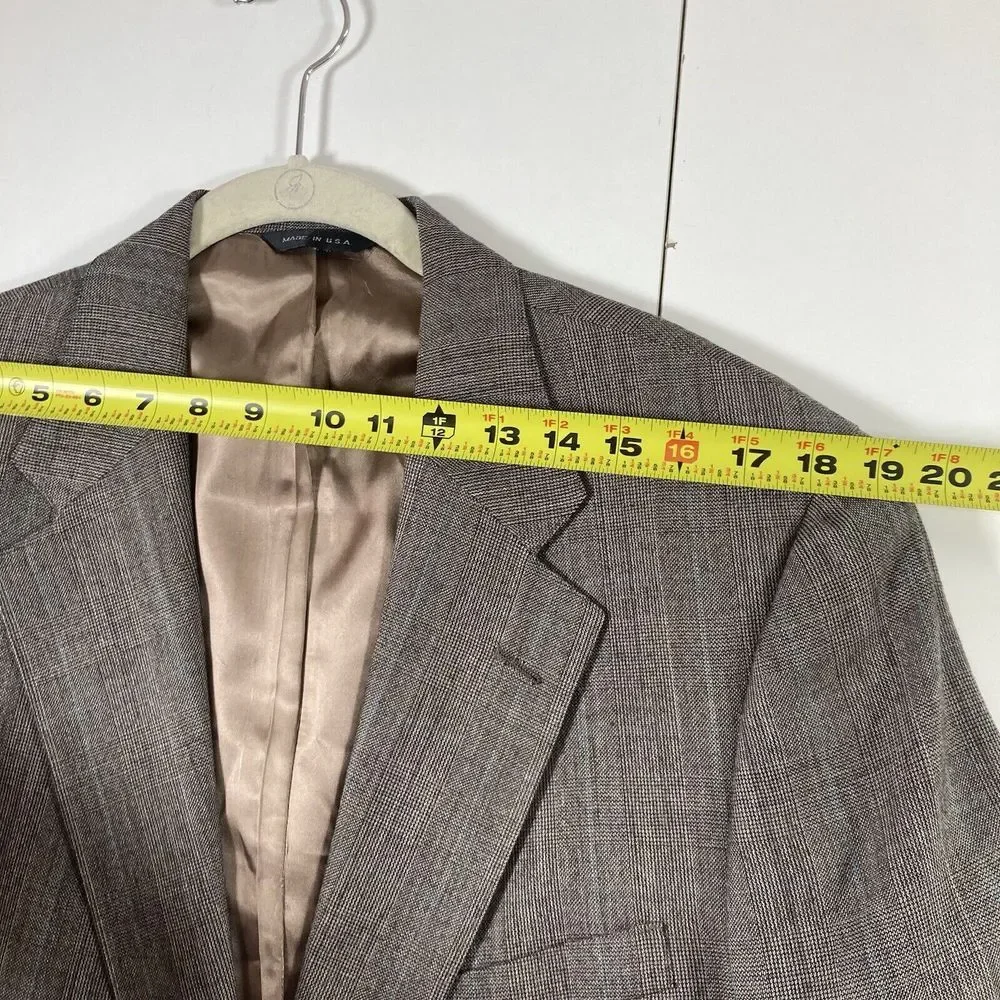 VTG Chaps by Ralph Lauren Blazer 44R Wool Gray Light Check Made in USA Suit Coat